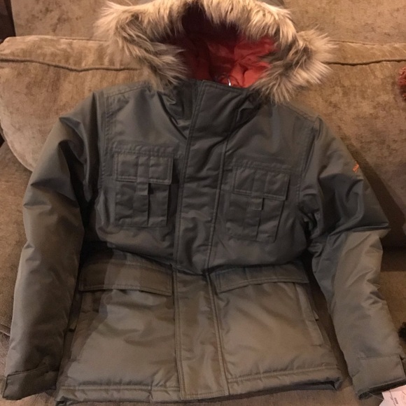 Eddie Bauer- Bayleaf puffer jacket with faux fur removable hood combo-Kids M NWT - Picture 3 of 8